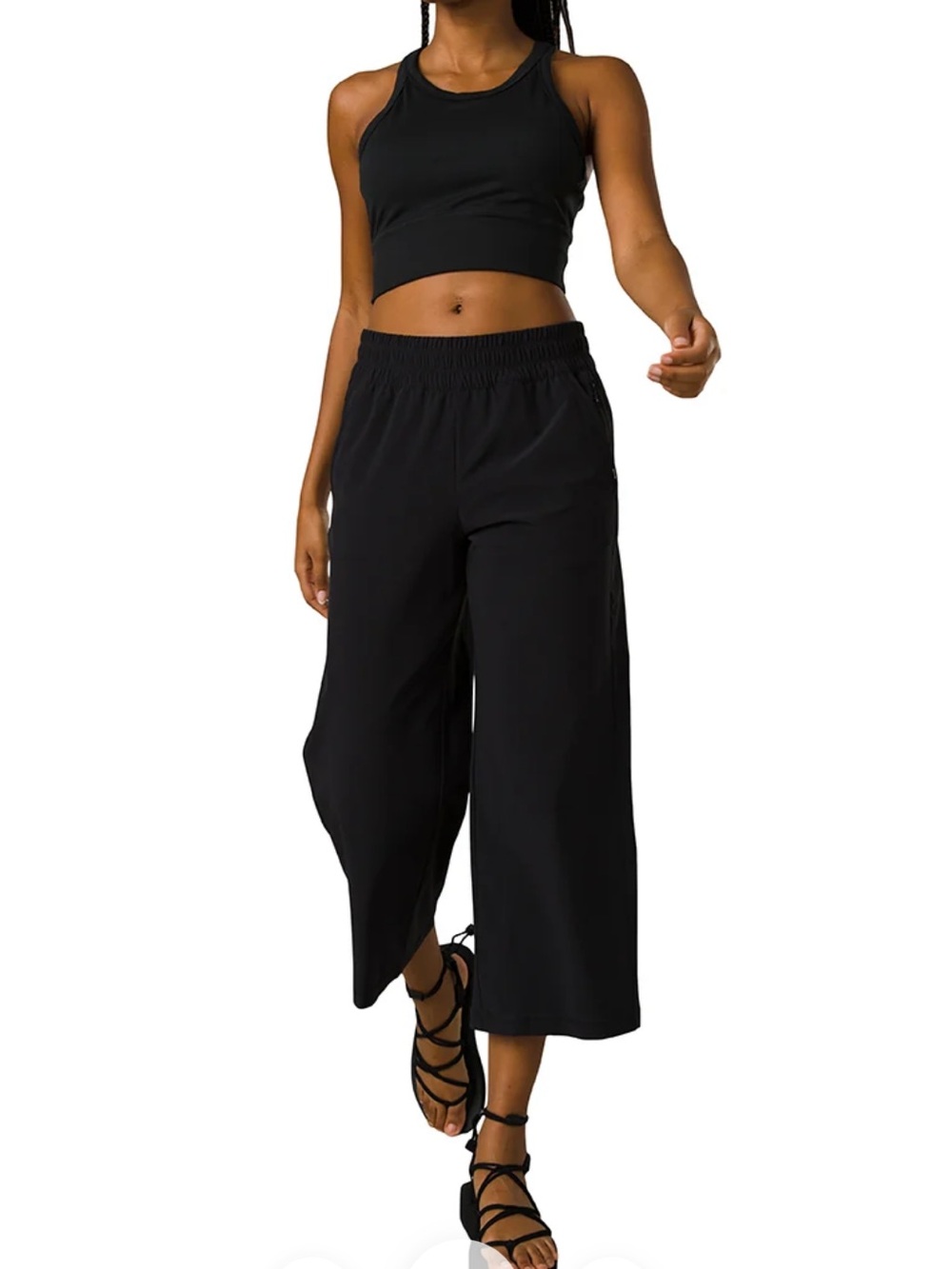 Prana Railay Black Wide-Leg Cropped Active Pants S